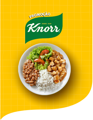 Banner em amarelo com o logo Knorr, e um prato com uma refeição saúdavel